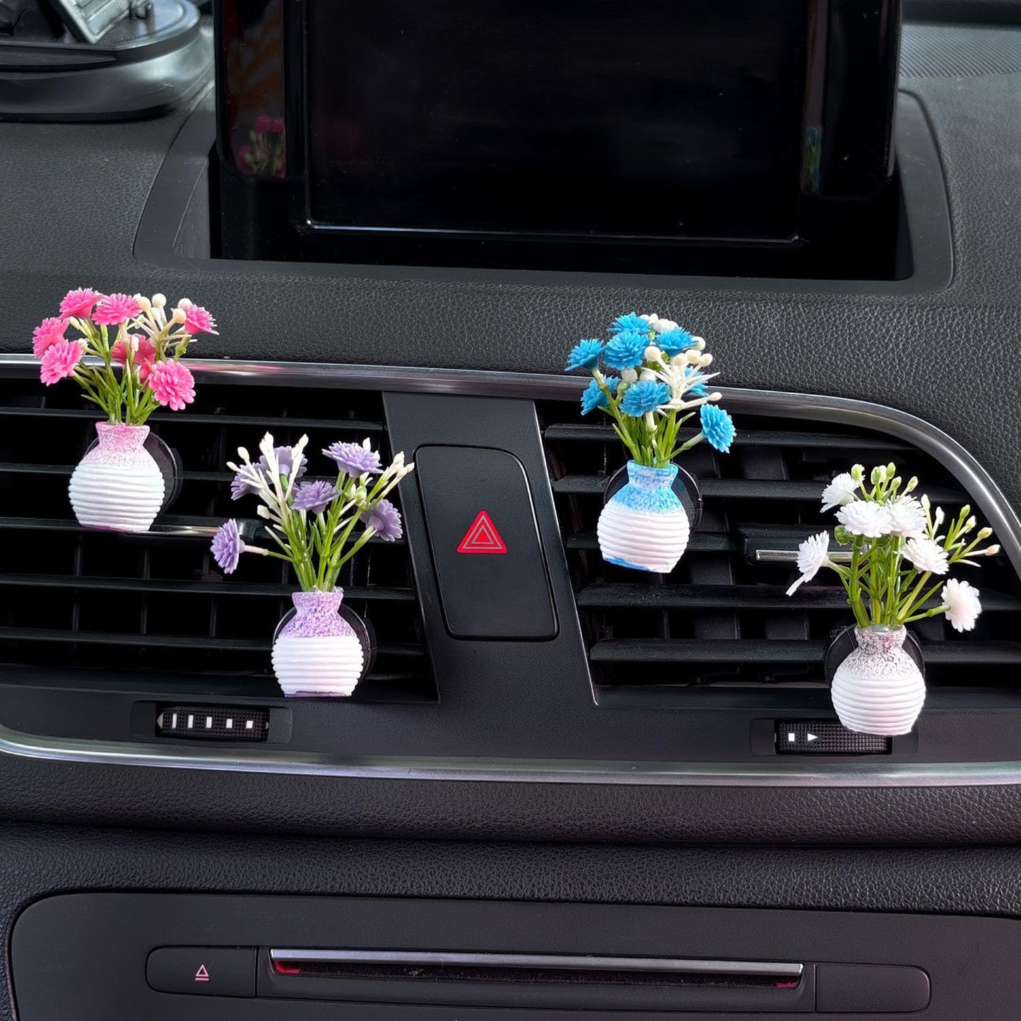 Set of 4 Cute Flower Bouquet Car Air Freshener Vent Clips, Mini Artificial Flowers for Car Air Vent Decoration, Auto Interior Dashboard Ornament Accessories