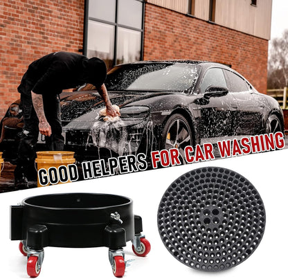 5 Gallon Bucket Dolly with Grit Trap,Removable Rolling Car Wash Buckets with 360 Degree Wheels,11.5'' Car Washing Bucket Organizer Detailing Smoother Maneuvering