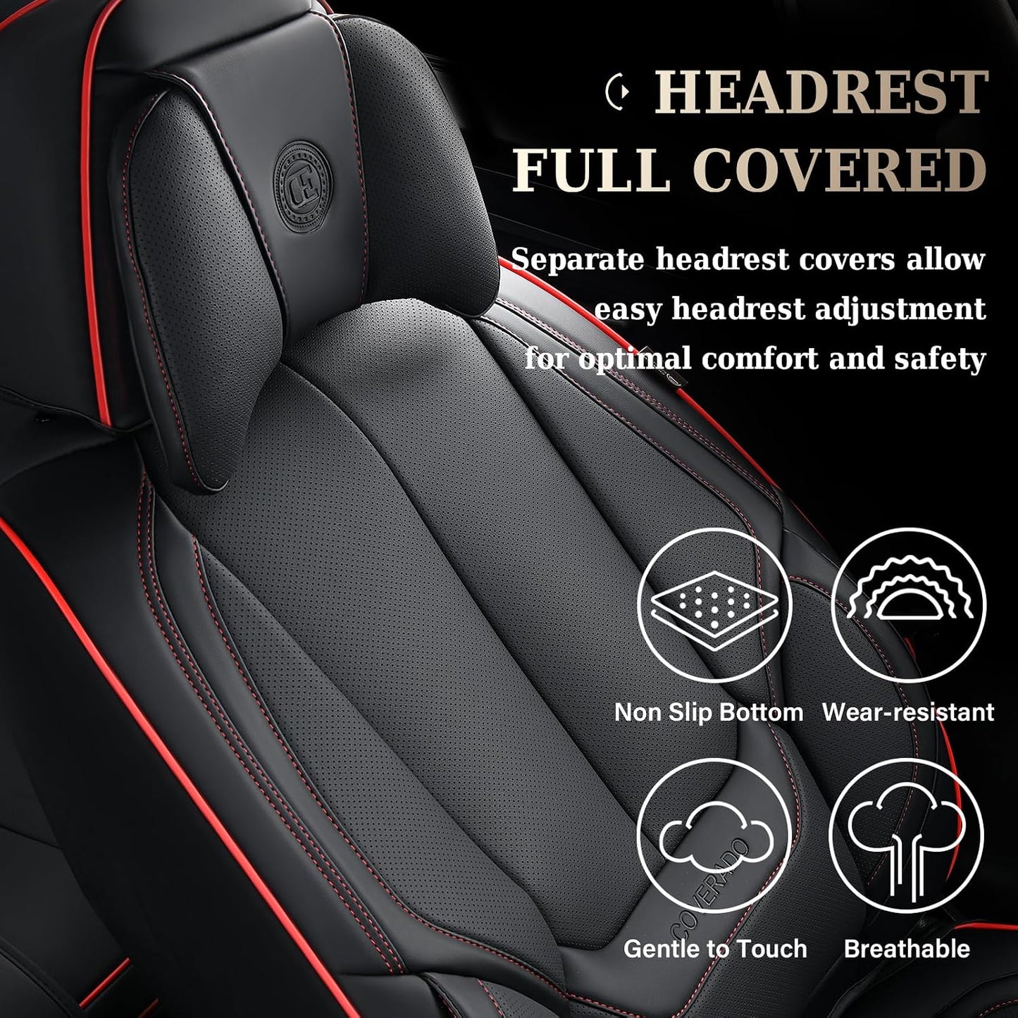 Coverado Seat Covers Full Set, Black Seat Covers for Cars 5 Seats, Car Seat Protector, Waterproof Nappa Leather Car Seat Cushion, Front and Rear Car Seat Cover Fit for Most Sedans SUV Pick-up Truck - Colors A