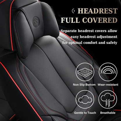 Coverado Seat Covers Full Set, Black Seat Covers for Cars 5 Seats, Car Seat Protector, Waterproof Nappa Leather Car Seat Cushion, Front and Rear Car Seat Cover Fit for Most Sedans SUV Pick-up Truck - Colors A