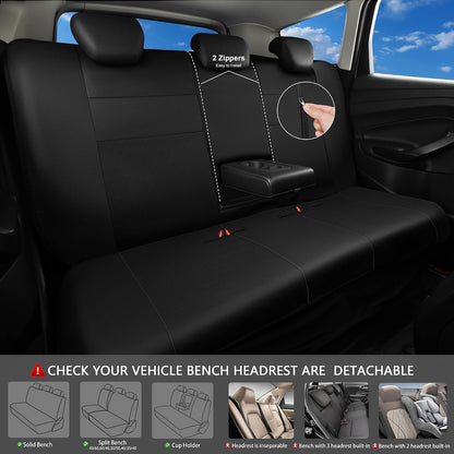 CAR PASS Faux Leather Car Seat Covers Front Seats Only, 3D Foam Support Car Seat Covers, Universal fit for Trucks Vans SUVs Sedans Automotive Comfortable, Airbag Compatible 2 Pieces Front Solid Black
