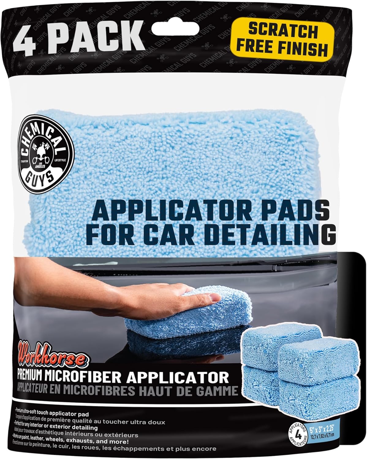 Chemical Guys Premium Grade Microfiber Applicators, 4-Pack - Soft, Scratch-Free Application for Waxes, Sealants, Glazes, and Dressings