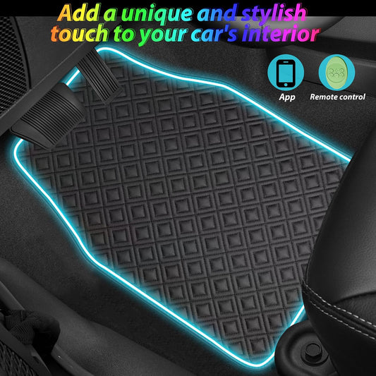 Soft Car Floor Mats With Led Strip Light, Universal Fit Black Automotive Carpet, App Control Interior Car Lights Floor Mats, Anti-Slip Waterproof RGB Car Decor Accessories For SUV, Trucks, Sedan,Jeeps