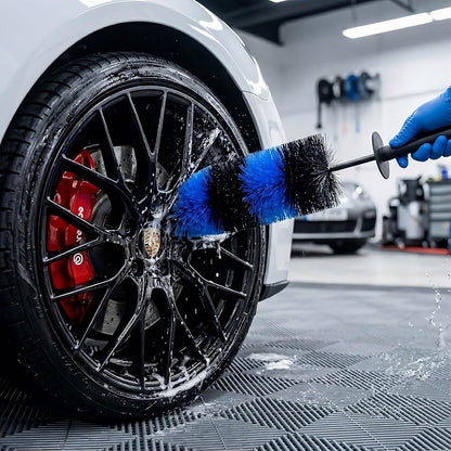 Wheel & Tire Brush, 18“ Soft Bristle Long Handle Wheel Cleaning Brush for Rims, Tires & Wheels, Scratch-Free Car Detailing Brush for Engine Bay, Exhaust Tips, Trucks & SUVs