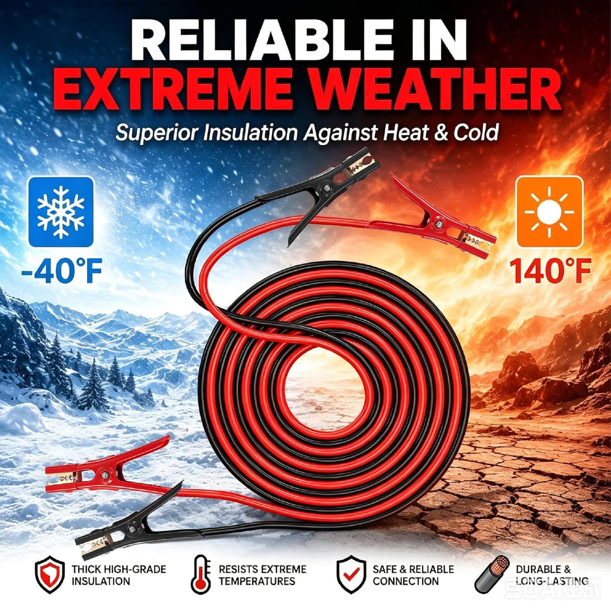 Jumper Cables for Car,8 Gauge 12 Feet Heavy Duty Booster Cable,Quick Connect Automotive Wires with Alligator Clamps,Carrying Bag for Cars Trucks