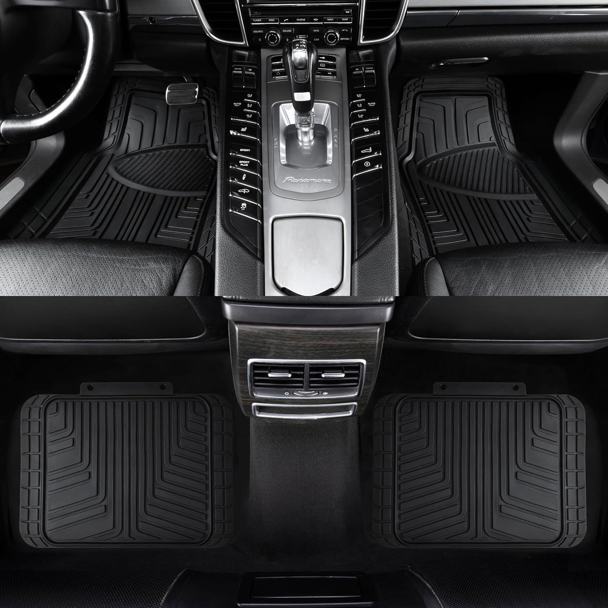 Amazon Basics 4-Piece Premium All-Season Anti-Slip Rubber Floor Mats, All Weather Protection for Cars, SUVs and Trucks, Universal Trim to Fit, Black