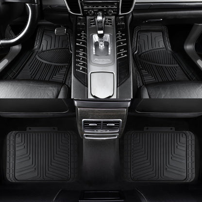 Amazon Basics 4-Piece Premium All-Season Anti-Slip Rubber Floor Mats, All Weather Protection for Cars, SUVs and Trucks, Universal Trim to Fit, Black