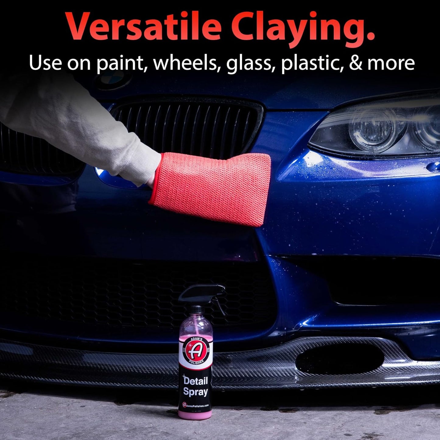 Adam's Clay Mitt Combo - Detail Spray Clay Lubricant for Medium Grade Clay for Car Detailing - Glove Quickly Removes Debris from Your Paint, Glass, Wheels, & More