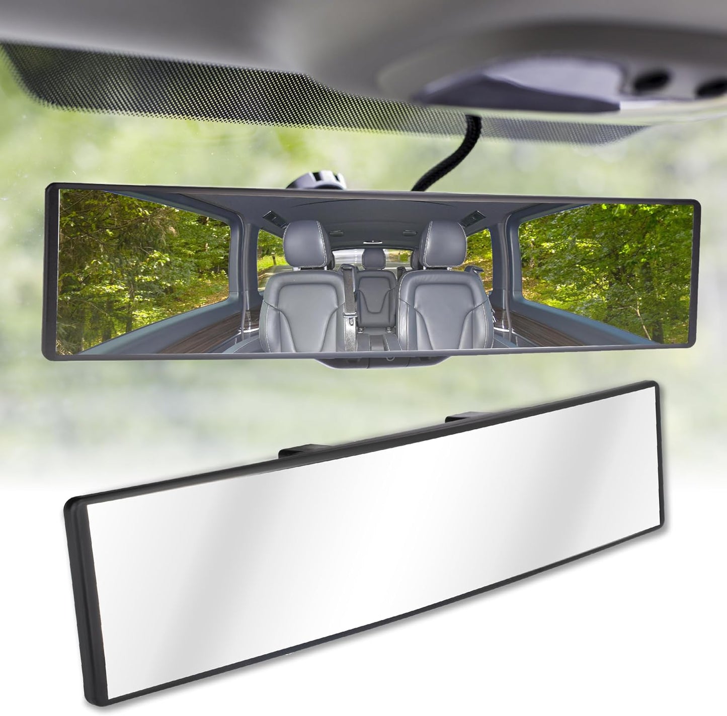 Rear View Mirror, Universal 11.4 Inch Interior Clip On Panoramic Convex Mirrors for Car Accessories, HD Anti Glare Wide Angle and Reduce Blind Spot, Extended Rear View Mirror for Cars, SUVs, Trucks