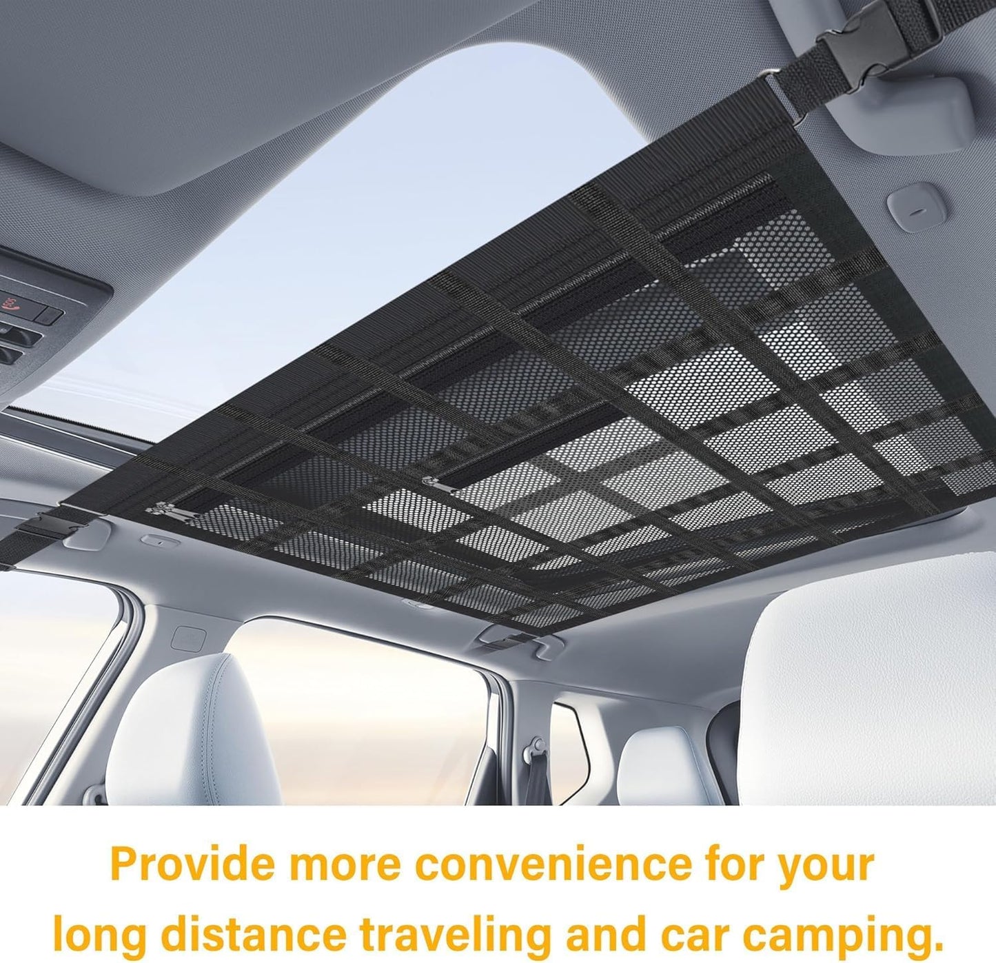 Upgrade Car Ceiling Cargo Net Pocket with Zip,Double Layers+Avoid Sagging Roof Cargo Bag for Toy,Quilts,Tickets,Universal Road Trip Essentials Car Organizers and Storage for Truck SUV
