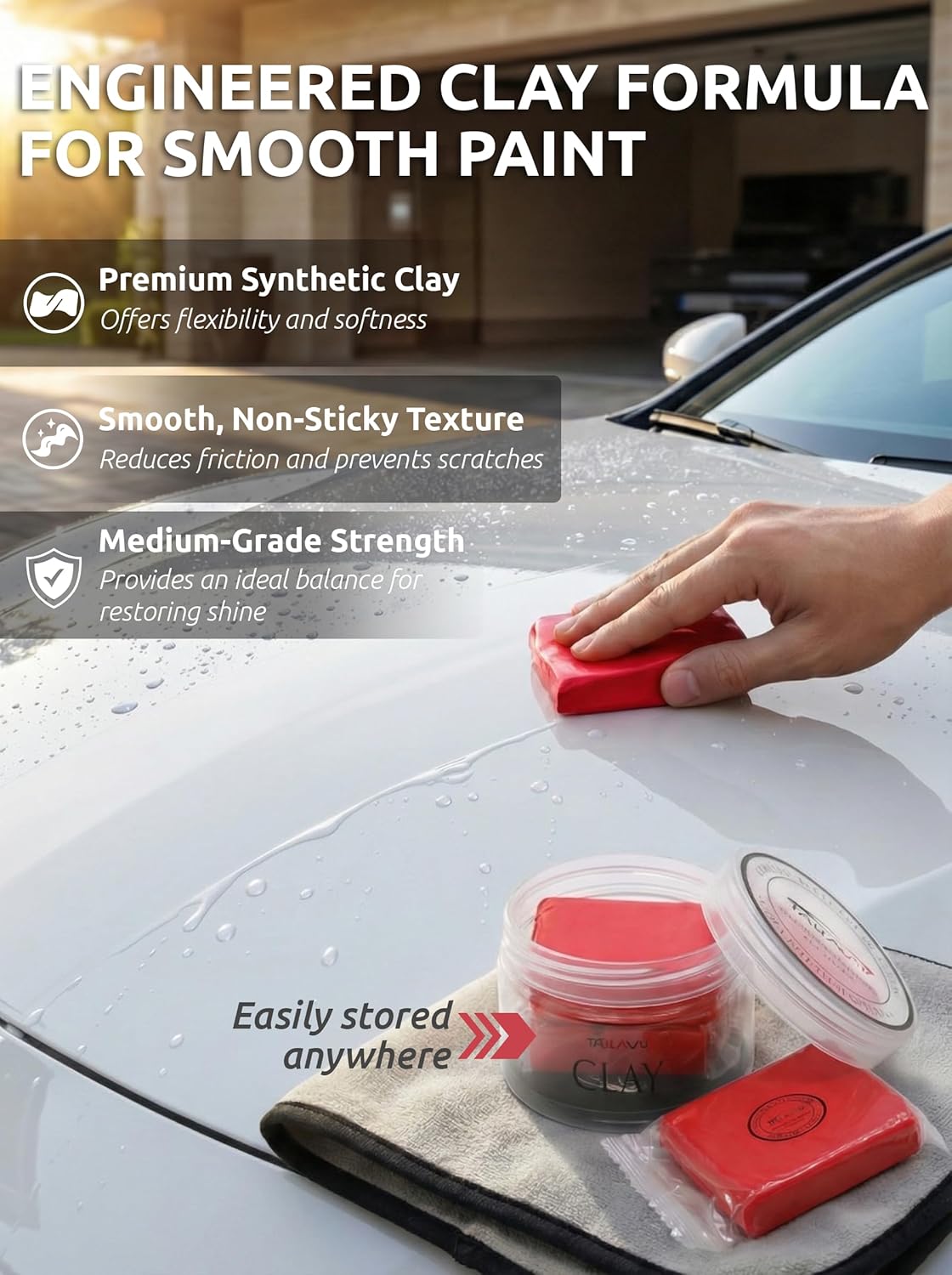 Car Clay Bars Auto Detailing 2 Pack 100g by TAKAVU, Premium Medium Grade Material, Auto Detailing Magic Clay Bar Cleaner for Cleaning Cars, RV, Boats and Bus (Red)