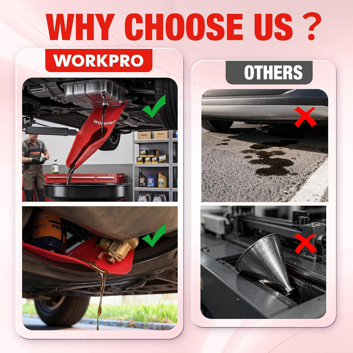 WORKPRO Flexible Oil Funnel for Automotive Use, Foldable Oil Drain Tool for Quick and Clean Oil Changes, Featuring a Thicker Silica Gel for Durability and Maintains Shape-Blue