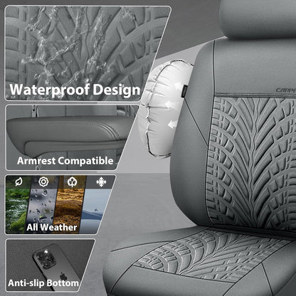 CAR PASS Car Seat Covers Full Sets, Front & Split Rear Bench for Car, 3D Tyre Embossed Automotive Interior Covers, Airbag Compatible, Quick Setup Universal Fit Seat Covers for Car, SUV(Charcoal)