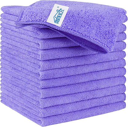 HOMEXCEL Microfiber Cleaning Cloth 210GSM, Pack of 12, Size:11.5" x 11.5", Ultra-Soft, High-Density Non-Abrasive Cleaning Towels for Cars, Glass, Kitchen, Reusable Rags, Blue/Green/Yellow/Pink