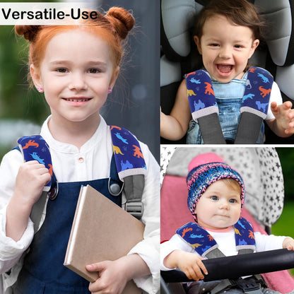 Seat Belt Cover Pad for Baby, Soft Seatbelt Cushion Covers for Kids 2Pcs Car Seat Strap Shoulder Pads for All Car Seats, Stroller, High Chair,Blue Dinosaur