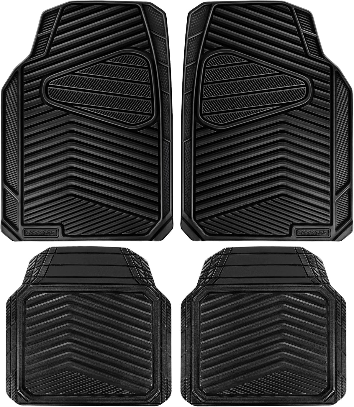 CAR PASS Rubber Car Mats, Waterproof Car Floor Mats All Weather,Car Mat Full Set 3 Piece, Automotive Floor Mat Trim to Fit for Cars Sedans SUVs Trucks, Anti-Slip Easy Clean, All Black