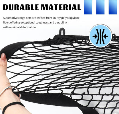 Highly Elastic Cargo Nets for SUV with 4 Hooks,32"x24" Stretch to 63"x47" Truck Cargo Net as Trunk Organizer,Heavy-Duty Truck Bed Cargoes Net for Secure Load Retention