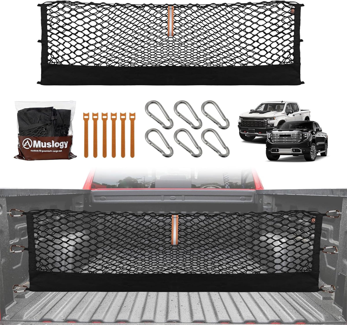 Muslogy Truck Bed Cargo Net Trunk Netting Compatible with 2023-2025 2026 Honda CR-V Accessories, Pickup Cargo Organizer SUV Sedan Storage Net w/Heavy Duty Carabiners - Colors B