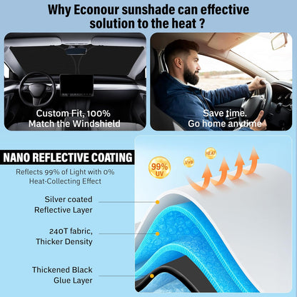 EcoNour Car Windshield Sun Shade | 2025 Upgraded Innovative No-Light-Pass Technology for Maximum Coverage | Foldable Sun Shade Keeps Your Vehicle Cool | Must-Have Car Accessories | Small (59" x 29") - Colors N