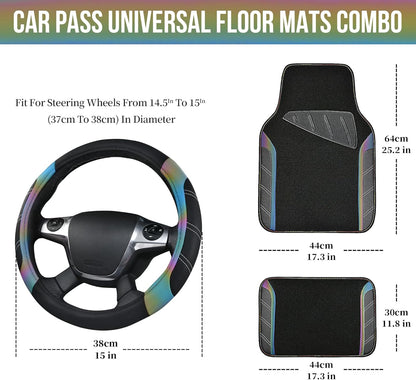 CAR PASS Air Mesh Leather Car Seat Covers Full Set, Waterproof Car Floor Mats, Sporty Steering Wheel Cover 14.5-15in, Universal Fits for 95% Cars Truck SUV (Black and Blue)