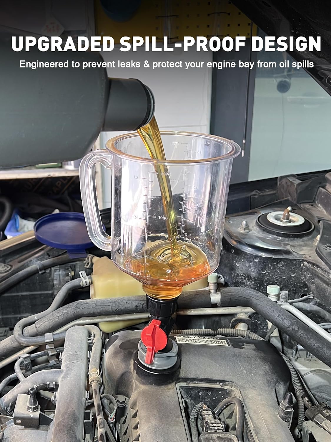 Engine Oil Funnel Kit, Upgraded Spill-Proof Design with Flow Control Valve | Oil Funnel for Oil Change, Oil Change Funnel Kit, Car Oil Funnel, Toyota Oil Funnel, Universal Fit, 1.6 QT Capacity