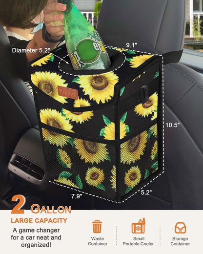 Pritent Car Trash Can with Lid, Cute Leakproof Car Trash Garbage Bag Hanging Vehicle Trash Bin Small Portable Automotive Garbage Cans Organizer for Back/Front Seat/Console(Trapezoid,Black)