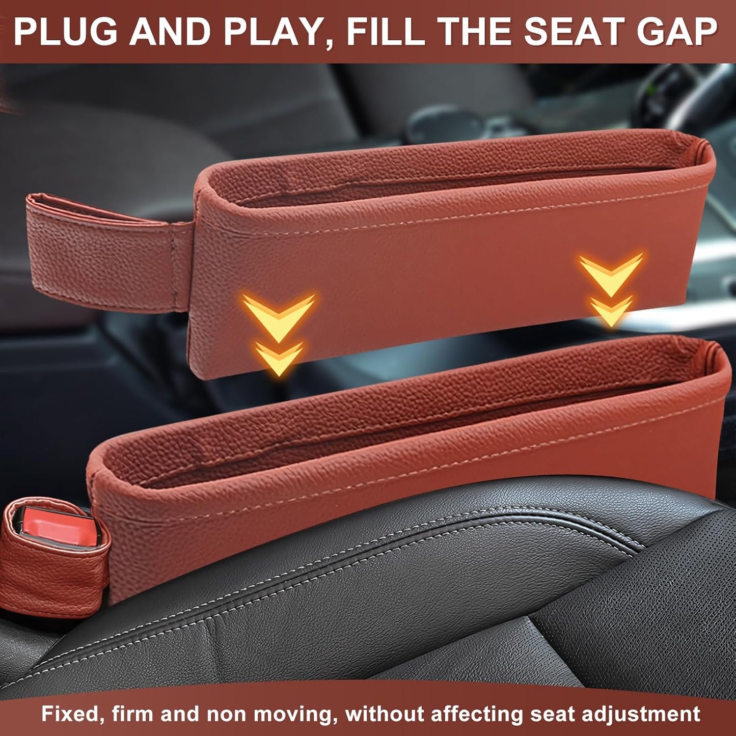 2 Pack Update Car Seat Gap Filler Organizer Leather Console Storage Box Front Side Pocket Seats Organizers Filler Interior Car Accessories for Phone Wallet Coin Key Sunglasses (Black)