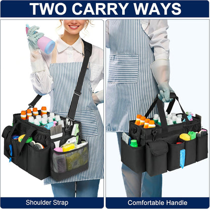 Cleaning Caddy,Cleaning Bag for Housekeepers,Cleaning Supplies Organizer with Handle,Black