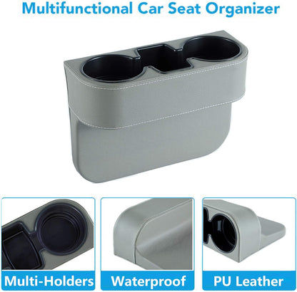 IOKONE Car Cup Holder, Auto Cup Drink Holders，Multifunctional Auto Front Seat Organizer with PU Leather Cover, Gap Filler Storage Box Coin Bucket Console Side Pocket Cell Mobile Phone Holder (Black)