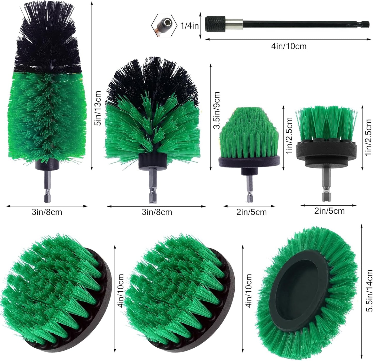 8 Pcs Drill Brush Attachment Set, Power Cleaning Scrub Brush Kit with Extend Long Attachment, All Purpose Drill Scrub Brushes for Car, Grout, Floor, Tub, Bathroom and Kitchen (Yellow)