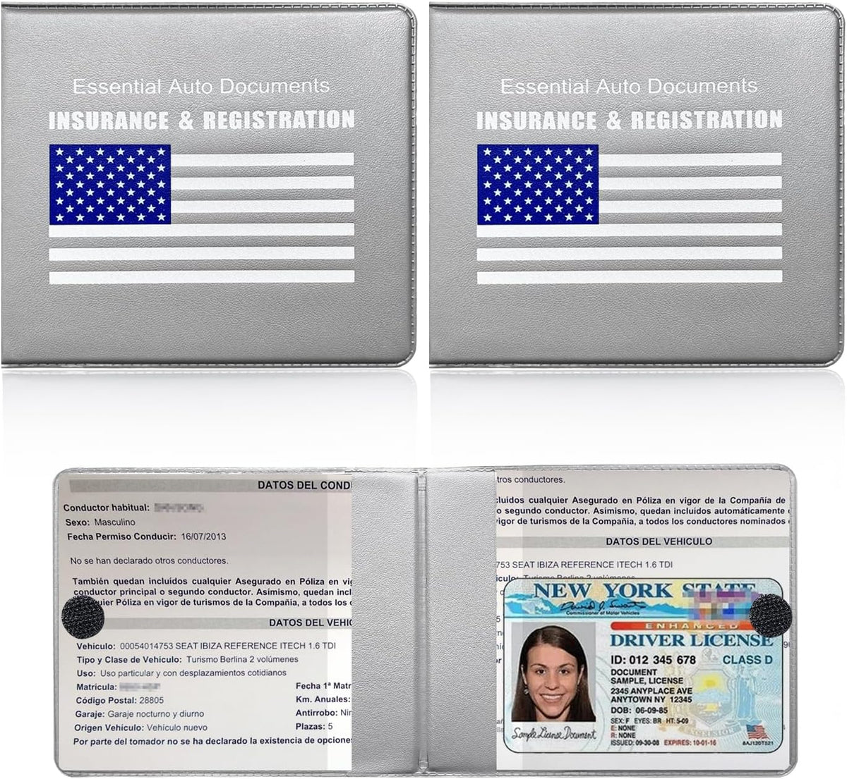 Ziciner Car Registration Insurance Holder, 2Pack Essential Auto Card Document Glove Box Organizer with Touch Fastener, Vehicle Interior Accessories Perfect for Most Car, Truck, SUV (Red/Small Car)
