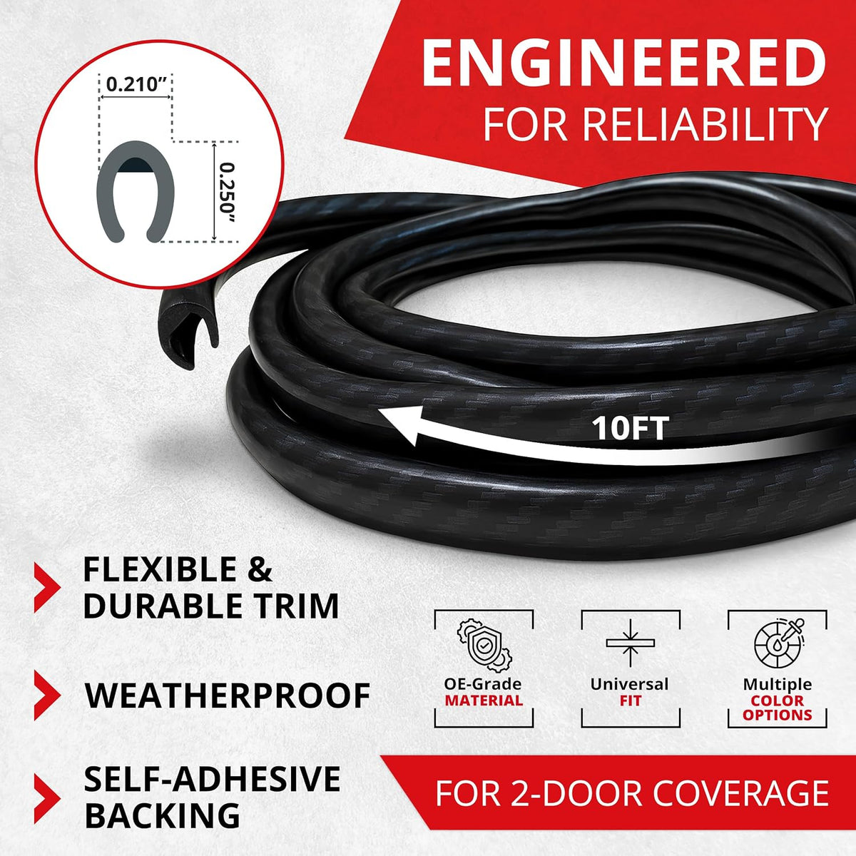 All-Fit Automotive Car Door Edge Protector – Universal DIY Edge Trim to Prevent Scratches & Dings – Flexible Adhesive Molding Trim for Cars, Trucks & SUVs (10 Ft - Black)