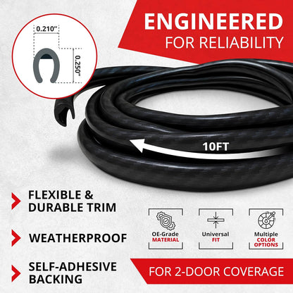 All-Fit Automotive Car Door Edge Protector – Universal DIY Edge Trim to Prevent Scratches & Dings – Flexible Adhesive Molding Trim for Cars, Trucks & SUVs (10 Ft - Black)