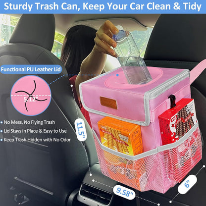 ELONGRIVER Car Trash Can Bin for Back Seat Leak Proof, Cute Car Trash Bag Hanging, Vehicle Trash Can for SUV Truck Van, Automotive Garbage Cans Front Seat Black