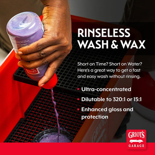 Griot's Garage Rinseless Wash and Wax for Car Cleaning and Detailing, No-Rinse, Waterless Formula For RVs, Boats, Trucks, Motorcycles and More, 10493, 16oz