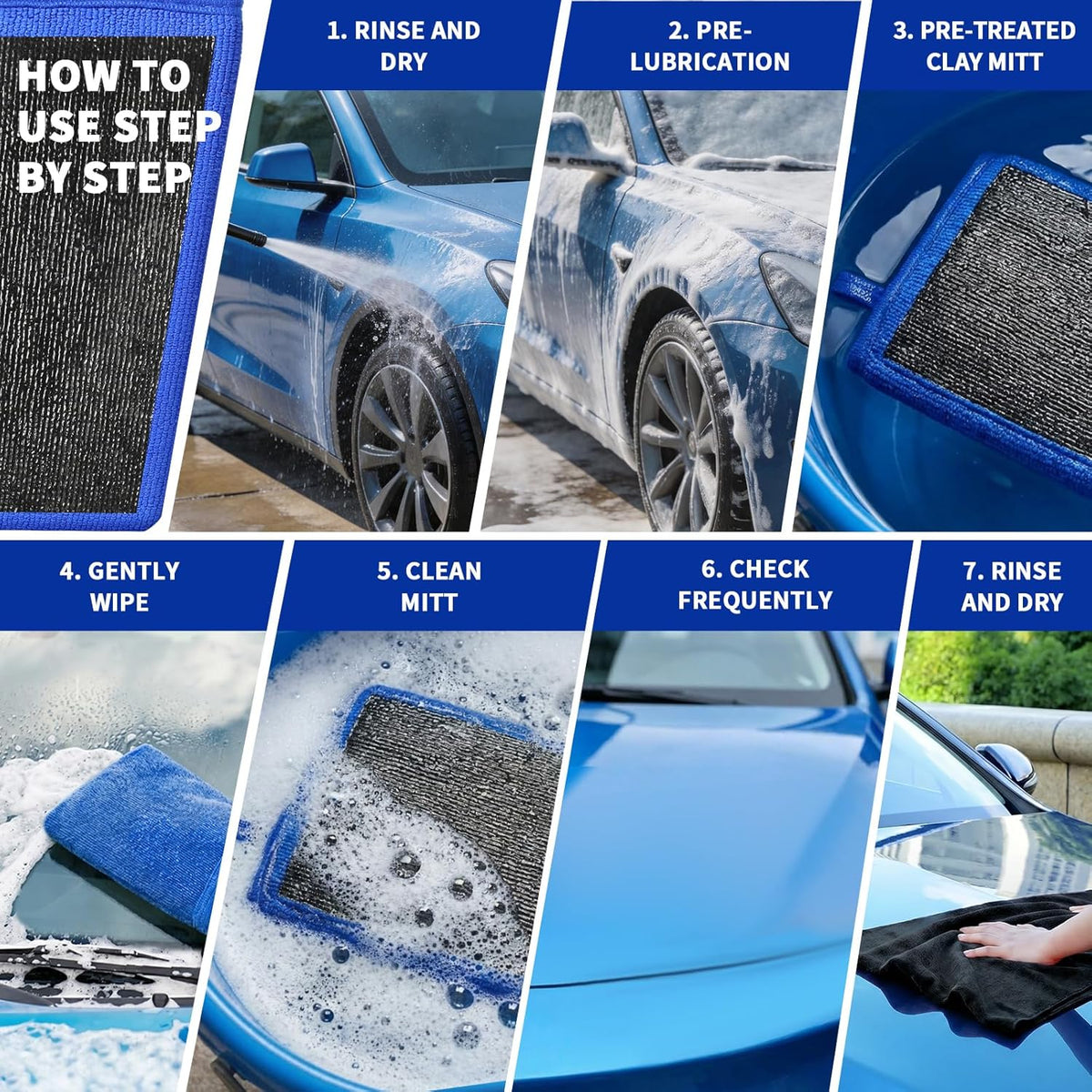 Clay Mitt Auto Detailing 4 Pack, Fine Grade Microfiber Car Clay Bar Mitt, DIY Detail Tool & Kit Car Detailing Alternative (Blue)