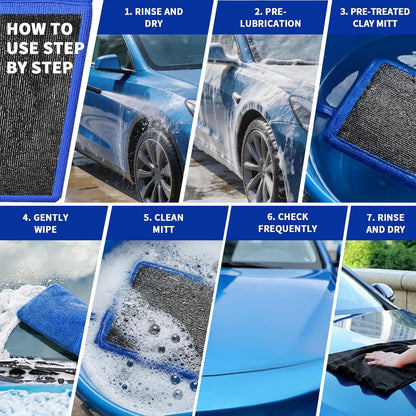 Clay Mitt Auto Detailing 4 Pack, Fine Grade Microfiber Car Clay Bar Mitt, DIY Detail Tool & Kit Car Detailing Alternative (Blue)