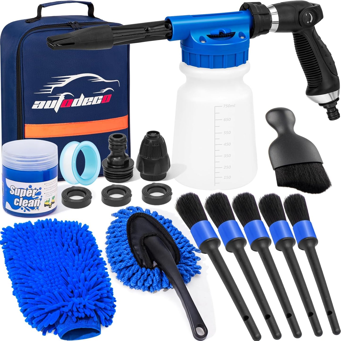 Car Wash Detailing Kit Cleaning Kits with Foam Gun Sprayer, Car Wash Brush and Large Wash Mitt Duster for Car Interior and Exterior Cleaning (Blue)