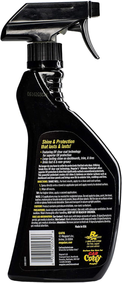 Meguiar's Ultimate Protectant, Exterior & Car Interior Protectant with UV Clear Coat Technology, Non-Greasy Formula for Shining and Protecting Vinyl, Rubber, and Plastic, 15.2 Oz Spray Bottle