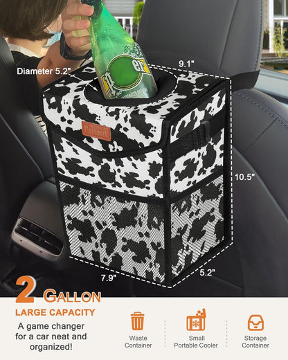 Pritent Car Trash Can with Lid, Cute Leakproof Car Trash Garbage Bag Hanging Vehicle Trash Bin Small Portable Automotive Garbage Cans Organizer for Back/Front Seat/Console(Trapezoid,Black)