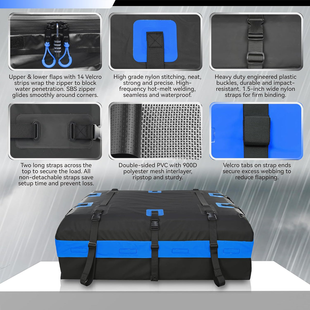 MARCHWAY Waterproof Car Roof Luggage Bag, Weatherproof Soft Shell Rooftop Cargo Carrier Bag for Vehicles with or Without Rack. 6 Door Hooks, Anti Slip Mat, Lock Included (21 Cubic Feet, Black)