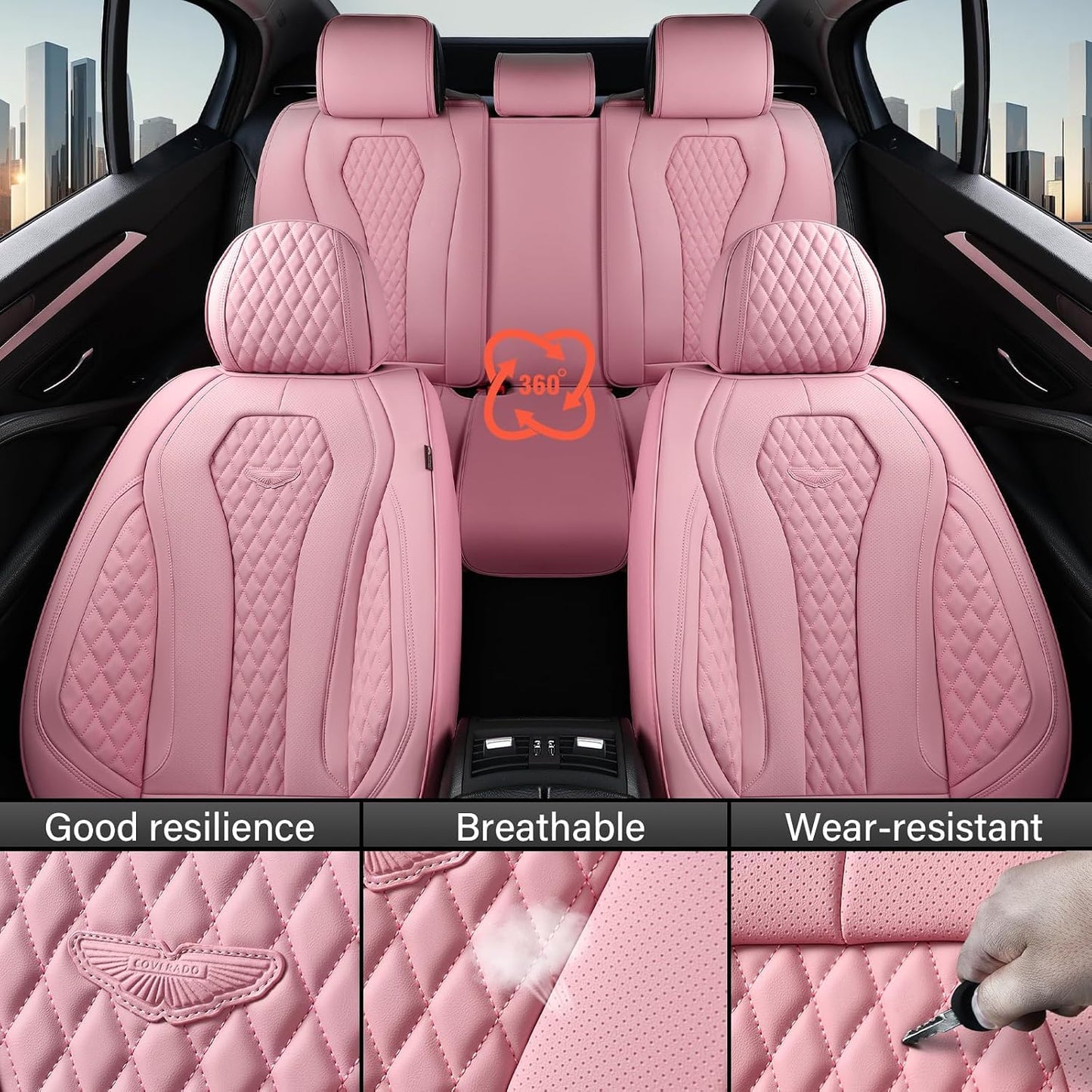 Coverado Seat Covers, Car Seat Covers Full Set, Black Car Seat Cover, Car Seat Covers Front Seats Back Seat Cover, Waterproof Car Seat Cushion, Leather Seat Covers Seat Protector Fit for Most Cars