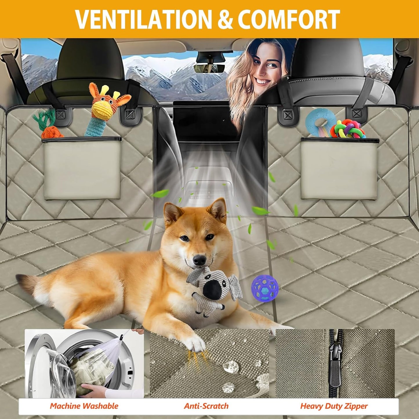 Back Seat Extender for Dogs-Large Space, Dog Car Seat Cover Hard Bottom Holds 420lbs, Sturdy Backseat Extender for Dogs,Upgraded Waterproof Pet Car Bed Dog Hammock for Car, SUV,Truck, Black