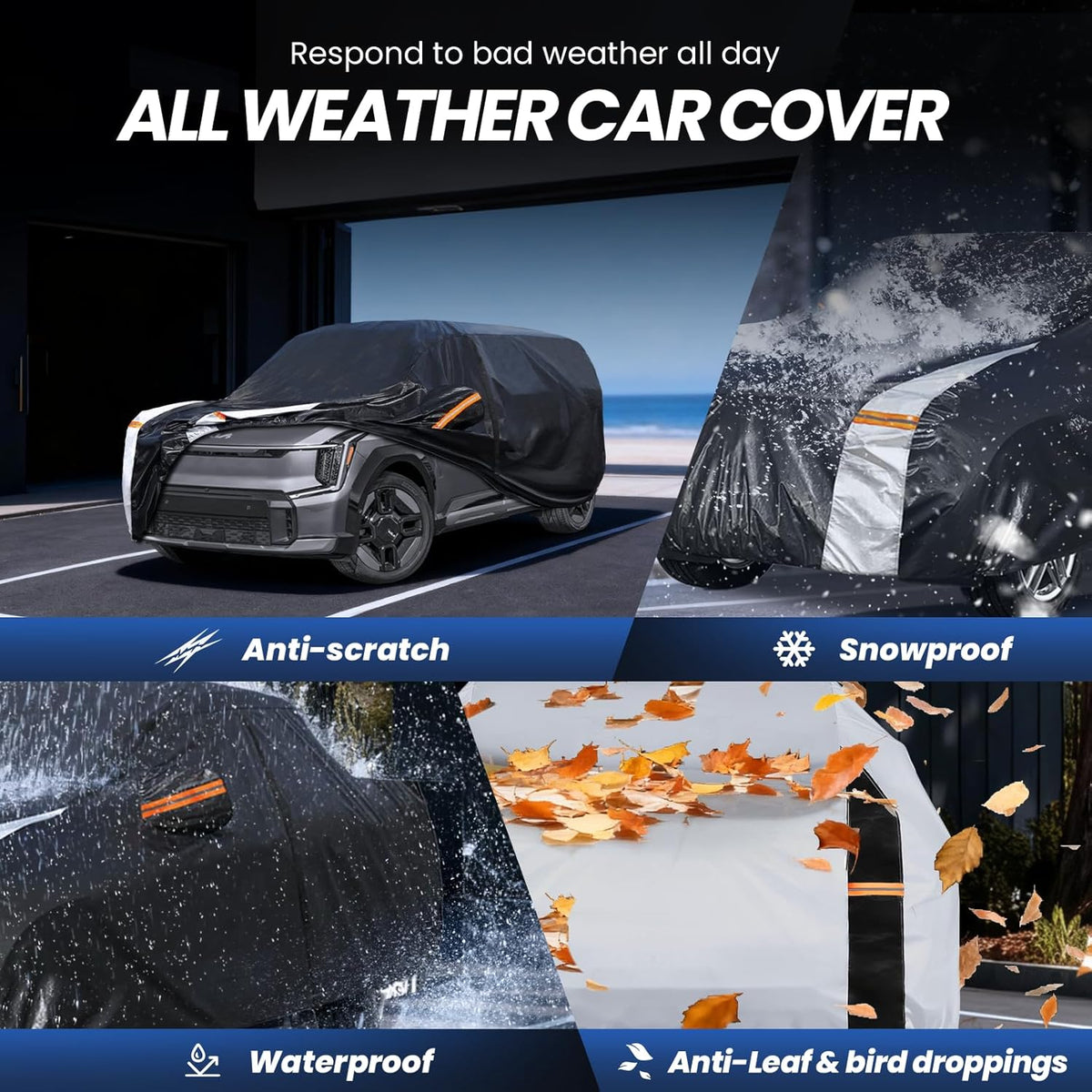 Large SUV Car Cover for Chevy Suburban 100% Waterproof All Weather, Heavy Duty Outdoor Full Exterior Covers Rain Sun Wind UV Protection. - Colors A