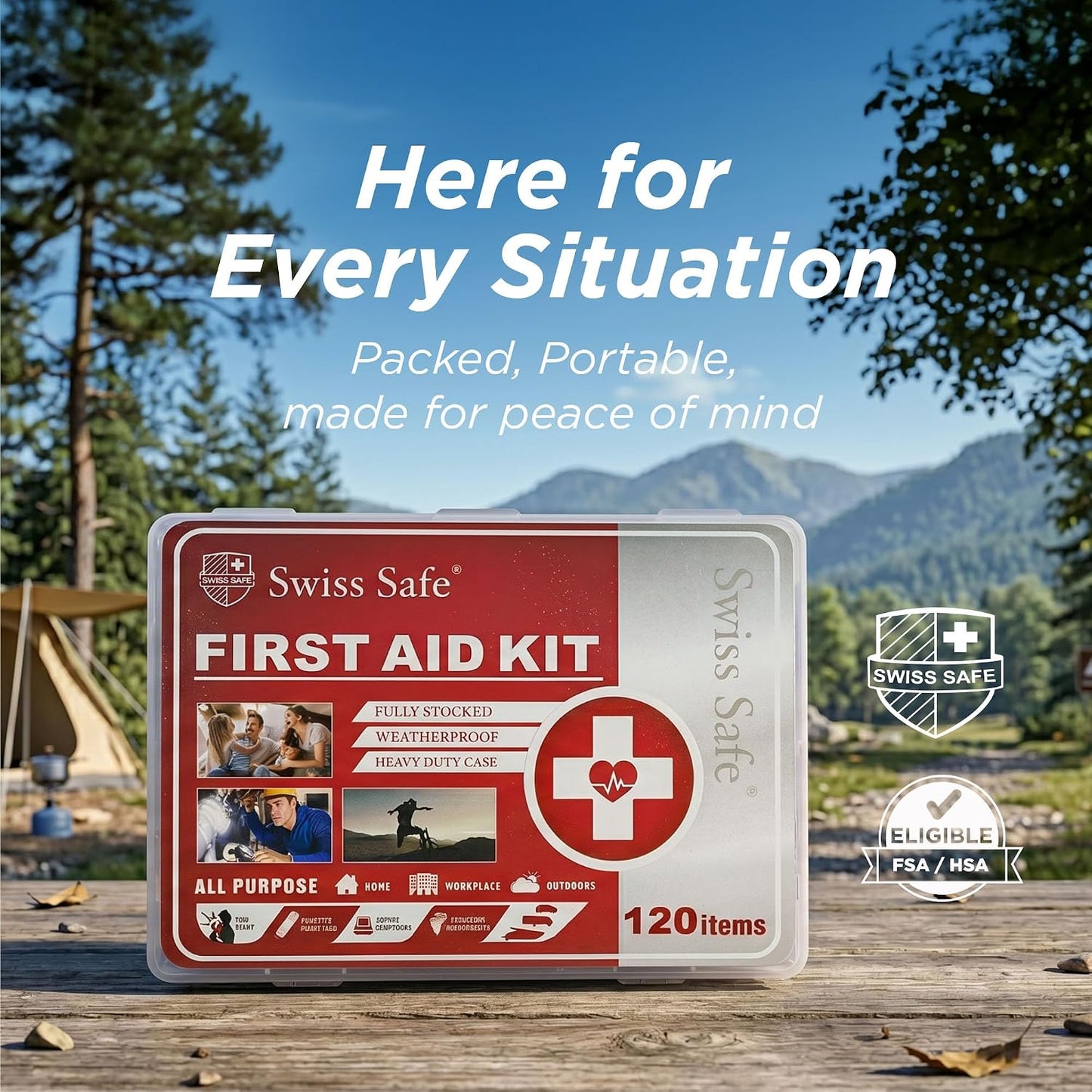 Swiss Safe 2-in-1 First Aid Kit for Car, Travel and Home, 348 Pieces, Large Hardcase with Bonus Mini Kit for Medical Emergency, Survival and Camping