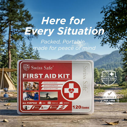 Swiss Safe 2-in-1 First Aid Kit for Car, Travel and Home, 348 Pieces, Large Hardcase with Bonus Mini Kit for Medical Emergency, Survival and Camping