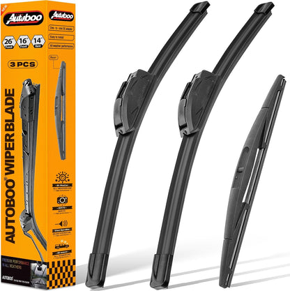AUTOBOO 3-Pack Windshield Wiper Blades for Subaru Outback 2020-2025, Original Equipment Replacement 26"+18" Front and 16" Rear, All-Weather Performance, Easy One-Click Install