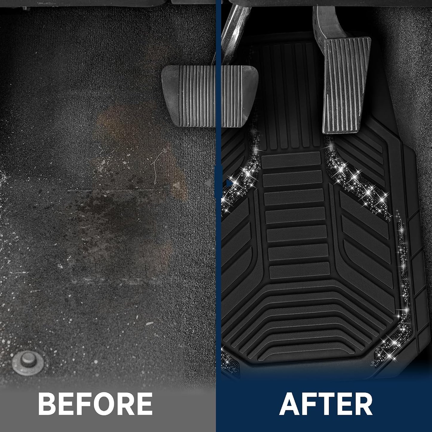 PIC AUTO Heavy Duty Rubber Floor Mats, Purple Aluminum Film Car Mats Set, Front and Rear Car Mats with Anti-Slip Backing, All Weather Protection, Trim-to-Fit for Automotive SUV, Sedan, Van