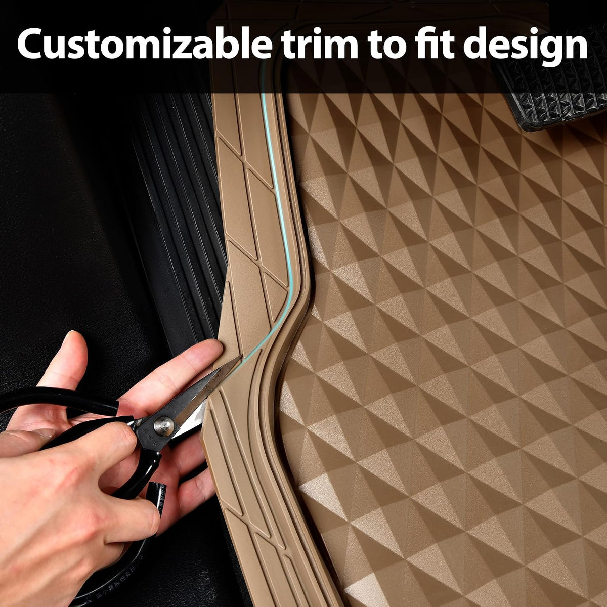 CAR PASS Heavy Duty Rubber Car Mats, Deep Dish All-Weather Floor Mat for Car Full Set Durable Anti-Slip 3D Rhombus Waterproof Trim to Fit Liner Universal Fit Automotive,Sedan,SUV,Truck, 3 Piece Black