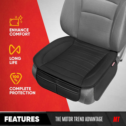 Motor Trend Seat Covers for Cars Trucks SUV, Faux Leather 2-Pack Black Padded with Storage Pockets, Premium Interior Car Seat Cover